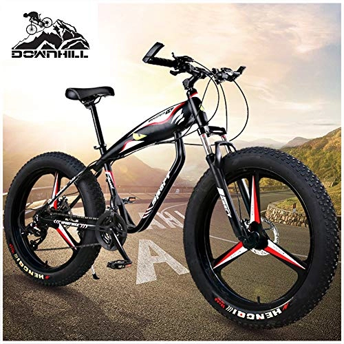 Fat Tyre Mountain Bike : NENGGE 26 Inch Hardtail Mountain Bikes for Men / Women, Adult Fat Tire Mountain Off-Road Bicycle with Front Suspension & Dual Disc Brake Adjustable Seat All Terrain Mountain Bike, 3 Spoke Black, 27 Speed