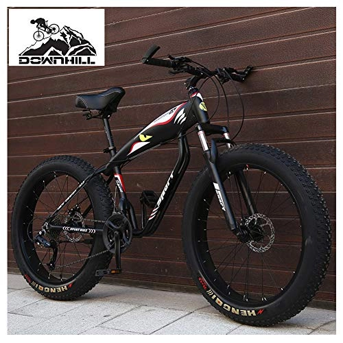 Fat Tyre Mountain Bike : NENGGE 26 Inch Hardtail Mountain Bikes for Men / Women, Adult Fat Tire Mountain Off-Road Bicycle with Front Suspension & Dual Disc Brake Adjustable Seat All Terrain Mountain Bike, Spoke Black, 21 Speed