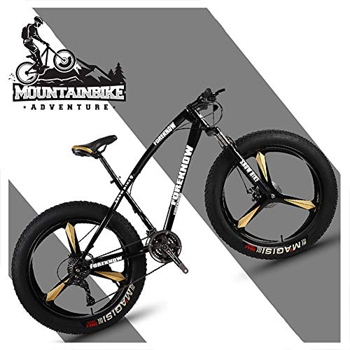 Fat Tyre Mountain Bike : NENGGE 26 Inch Hardtail Mountain Bikes with Fat Tire for Adults Men Women, Mountain Trail Bike with Front Suspension Disc Brakes, High-Carbon Steel Mountain Bicycle, Black 3 Spoke, 21 Speed