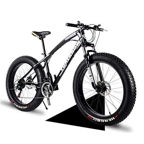 Fat Tyre Mountain Bike : NENGGE 26 Inch Hardtail Mountain Bikes with Fat Tire for Adults Men Women, Mountain Trail Bike with Front Suspension Disc Brakes, High-Carbon Steel Mountain Bicycle, Black Spoke, 21 Speed