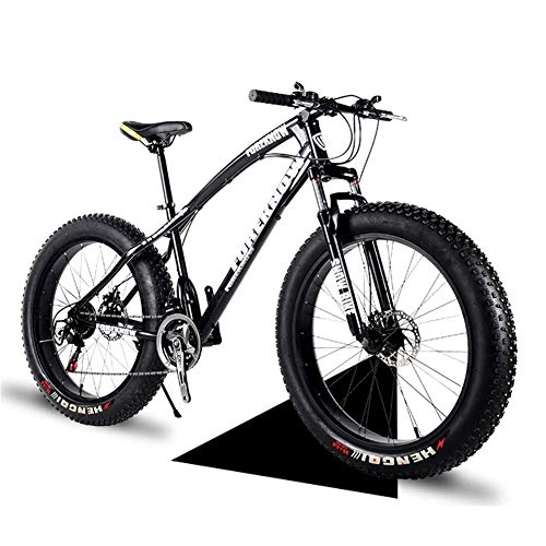 Fat Tyre Mountain Bike : NENGGE 26 Inch Hardtail Mountain Bikes with Fat Tire for Adults Men Women, Mountain Trail Bike with Front Suspension Disc Brakes, High-Carbon Steel Mountain Bicycle, Black Spoke, 7 Speed