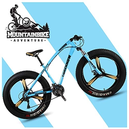 Fat Tyre Mountain Bike : NENGGE 26 Inch Hardtail Mountain Bikes with Fat Tire for Adults Men Women, Mountain Trail Bike with Front Suspension Disc Brakes, High-Carbon Steel Mountain Bicycle, Blue 3 Spoke, 24 Speed