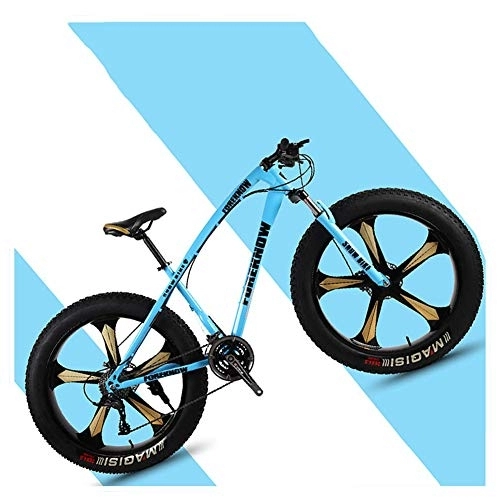 Fat Tyre Mountain Bike : NENGGE 26 Inch Hardtail Mountain Bikes with Fat Tire for Adults Men Women, Mountain Trail Bike with Front Suspension Disc Brakes, High-Carbon Steel Mountain Bicycle, Blue 5 Spoke, 7 Speed