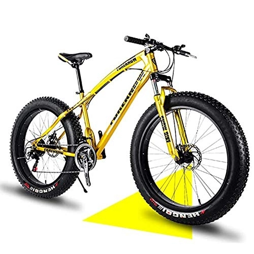 Fat Tyre Mountain Bike : NENGGE 26 Inch Hardtail Mountain Bikes with Fat Tire for Adults Men Women, Mountain Trail Bike with Front Suspension Disc Brakes, High-Carbon Steel Mountain Bicycle, Gold Spoke, 21 Speed