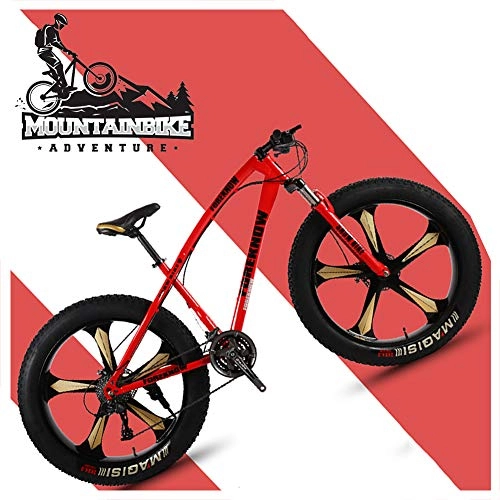 Fat Tyre Mountain Bike : NENGGE 26 Inch Hardtail Mountain Bikes with Fat Tire for Adults Men Women, Mountain Trail Bike with Front Suspension Disc Brakes, High-Carbon Steel Mountain Bicycle, Red 5 Spoke, 24 Speed
