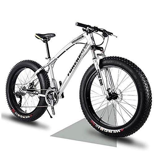 Fat Tyre Mountain Bike : NENGGE 26 Inch Hardtail Mountain Bikes with Fat Tire for Adults Men Women, Mountain Trail Bike with Front Suspension Disc Brakes, High-Carbon Steel Mountain Bicycle, Silver Spoke, 21 Speed