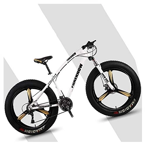 Fat Tyre Mountain Bike : NENGGE 26 Inch Hardtail Mountain Bikes with Fat Tire for Adults Men Women, Mountain Trail Bike with Front Suspension Disc Brakes, High-Carbon Steel Mountain Bicycle, White 3 Spoke, 21 Speed