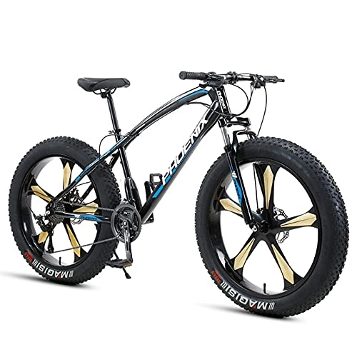 Fat Tyre Mountain Bike : NENGGE 26 Inch Mountain Bike for Boys, Girls, Mens and Womens, Adult Fat Tire Mountain Bicycle, Carbon Steel Beach Snow Outdoor Bike, Hardtail, Disc Brakes, Blue 5 Spoke, 30 Speed