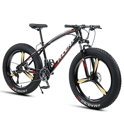 Fat Tyre Mountain Bike : NENGGE 26 Inch Mountain Bike for Boys, Girls, Mens and Womens, Adult Fat Tire Mountain Bicycle, Carbon Steel Beach Snow Outdoor Bike, Hardtail, Disc Brakes, Red 3 Spoke, 21 Speed