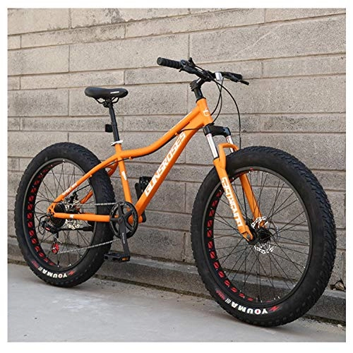 Fat Tyre Mountain Bike : NENGGE 26 Inch Mountain Bikes, High-carbon Steel Hardtail Mountain Bike, Fat Tire All Terrain Mountain Bike, Women Men's Anti-Slip Bikes, Yellow, 21 Speed Spoke