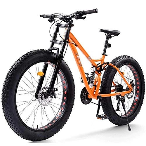 Fat Tyre Mountain Bike : NENGGE 26 Inch Mountain Bikes with Dual-Suspension for Adults Men Women, Fat Tire Anti-Slip Mechanical Disc Brakes Mountain Bicycle, All Terrain High-carbon Steel Bike, Orange, 21 Speed
