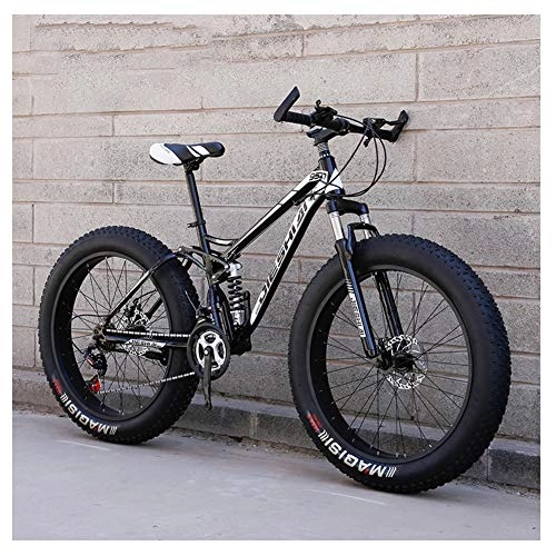 Fat Tyre Mountain Bike : NENGGE Adult Mountain Bikes, Fat Tire Dual Disc Brake Hardtail Mountain Bike, Big Wheels Bicycle, High-carbon Steel Frame, Black, 24 Inch 27 Speed