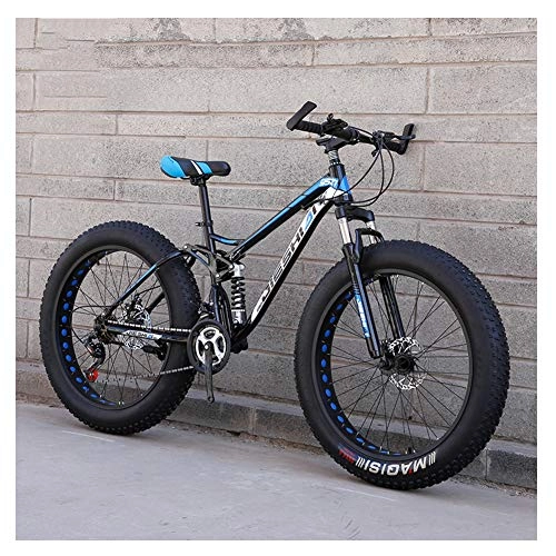 Fat Tyre Mountain Bike : NENGGE Adult Mountain Bikes, Fat Tire Dual Disc Brake Hardtail Mountain Bike, Big Wheels Bicycle, High-carbon Steel Frame, New Blue, 26 Inch 27 Speed