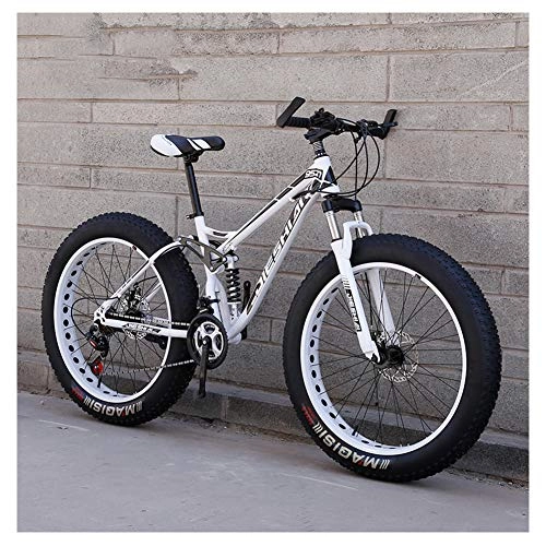 Fat Tyre Mountain Bike : NENGGE Adult Mountain Bikes, Fat Tire Dual Disc Brake Hardtail Mountain Bike, Big Wheels Bicycle, High-carbon Steel Frame, New White, 26 Inch 27 Speed