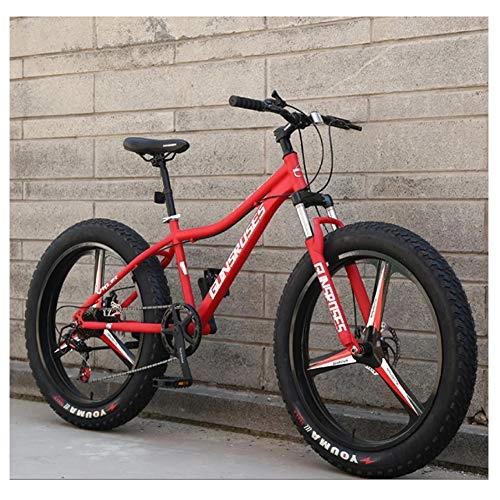 Fat Tyre Mountain Bike : NENGGE Adults Mountain Bicycle 26 Inch Fat Tire Hardtail Mountain Trail Bikes with Front Suspension for Men / Women, Mechanical Dual Disc Brakes & Adjustable Seat, 3 Spoke Red, 7 Speed