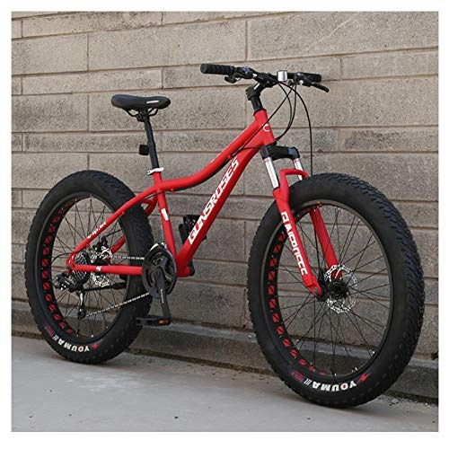 Fat Tyre Mountain Bike : NENGGE Adults Mountain Bicycle 26 Inch Fat Tire Hardtail Mountain Trail Bikes with Front Suspension for Men / Women, Mechanical Dual Disc Brakes & Adjustable Seat, Spoke Red, 7 Speed
