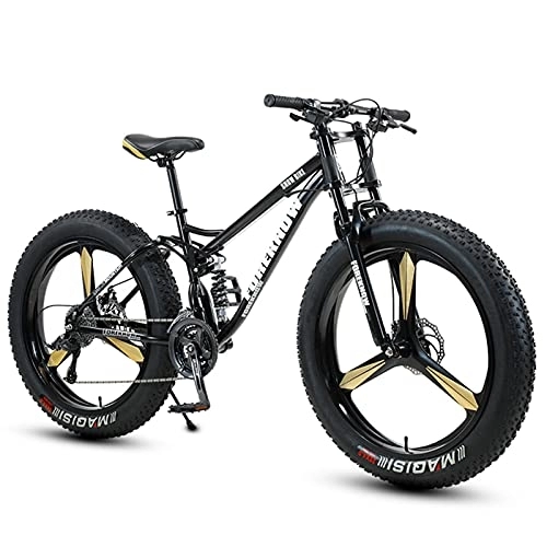 Fat Tyre Mountain Bike : NENGGE Fat Tire Bike for Men Women, 26-Inch Wheels, 4-Inch Wide Knobby Tires 7 / 21 / 24 / 27 / 30 Speed Beach Snow Mountain Bicycle, Dual-Suspension & Dual Disc Brake, Black 3 Spoke, 30 Speed