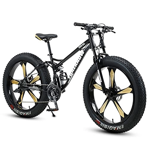 Fat Tyre Mountain Bike : NENGGE Fat Tire Bike for Men Women, 26-Inch Wheels, 4-Inch Wide Knobby Tires 7 / 21 / 24 / 27 / 30 Speed Beach Snow Mountain Bicycle, Dual-Suspension & Dual Disc Brake, Black 5 Spoke, 27 Speed
