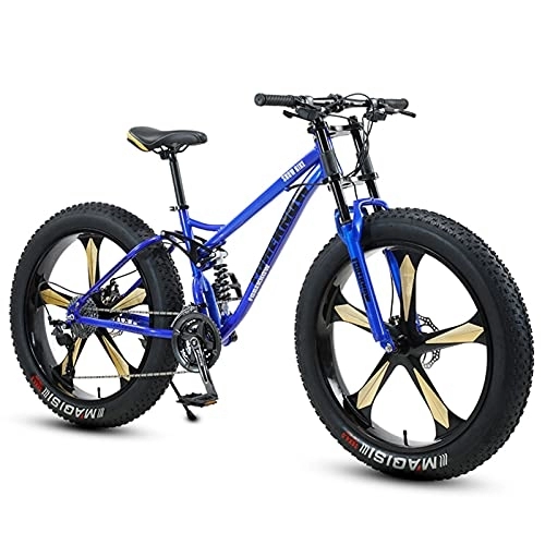 Fat Tyre Mountain Bike : NENGGE Fat Tire Bike for Men Women, 26-Inch Wheels, 4-Inch Wide Knobby Tires 7 / 21 / 24 / 27 / 30 Speed Beach Snow Mountain Bicycle, Dual-Suspension & Dual Disc Brake, Blue 5 Spoke, 30 Speed