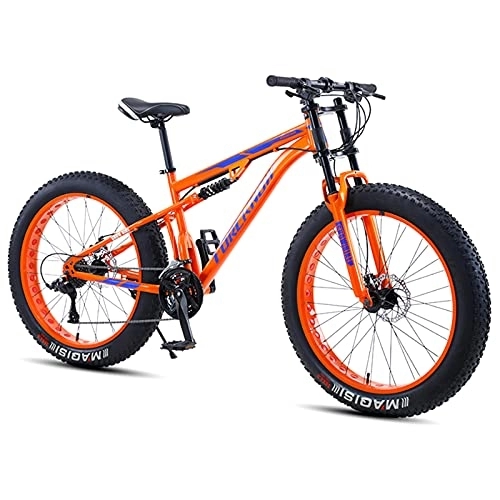 Fat Tyre Mountain Bike : NENGGE Fat Tire Hardtail Mountain Bike 24 Inch for Men and Women, Dual-Suspension Adult Mountain Trail Bikes, 21 / 27 Speed All Terrain Bicycle with Adjustable Seat & Dual Disc Brake, Orange, 21 Speed