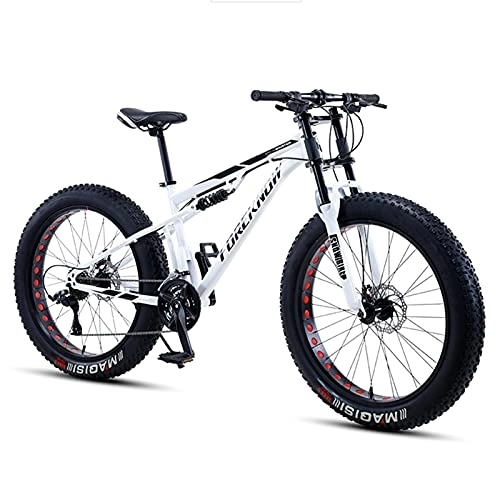 Fat Tyre Mountain Bike : NENGGE Fat Tire Hardtail Mountain Bike 24 Inch for Men and Women, Dual-Suspension Adult Mountain Trail Bikes, 21 / 27 Speed All Terrain Bicycle with Adjustable Seat & Dual Disc Brake, White, 21 Speed