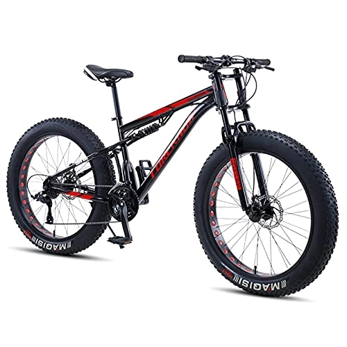 Fat Tyre Mountain Bike : NENGGE Fat Tire Hardtail Mountain Bike 26 Inch for Men and Women, Dual-Suspension Adult Mountain Trail Bikes, 21 / 27 Speed All Terrain Bicycle with Adjustable Seat & Dual Disc Brake, Black, 27 Speed
