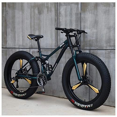 Fat Tyre Mountain Bike : NENGGE Fat Tire Hardtail Mountain Bike 26 Inch for Men and Women, Dual-Suspension Adult Mountain Trail Bikes, All Terrain Bicycle with Adjustable Seat & Dual Disc Brake, Cyan 3 Spokes, 27 Speed