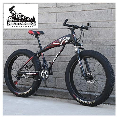 Fat Tyre Mountain Bike : NENGGE Fat Tire Hardtail Mountain Bikes with Front Suspension for Adults Men Women, 4" wide tires Anti-Slip Mountain Bicycle, High-carbon Steel Dual Disc Brake Bike, Black1, 24 Inch 27 Speed