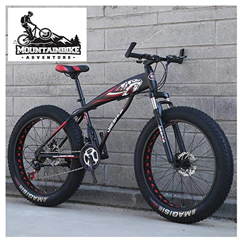 Fat Tyre Mountain Bike : NENGGE Fat Tire Hardtail Mountain Bikes with Front Suspension for Adults Men Women, 4" wide tires Anti-Slip Mountain Bicycle, High-carbon Steel Dual Disc Brake Bike, New Black1, 24 Inch 24 Speed