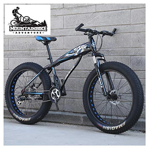 Fat Tyre Mountain Bike : NENGGE Fat Tire Hardtail Mountain Bikes with Front Suspension for Adults Men Women, 4" wide tires Anti-Slip Mountain Bicycle, High-carbon Steel Dual Disc Brake Bike, New Blue2, 24 Inch 24 Speed