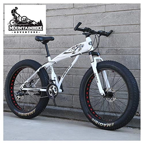 Fat Tyre Mountain Bike : NENGGE Fat Tire Hardtail Mountain Bikes with Front Suspension for Adults Men Women, 4" wide tires Anti-Slip Mountain Bicycle, High-carbon Steel Dual Disc Brake Bike, New White, 24 Inch 24 Speed