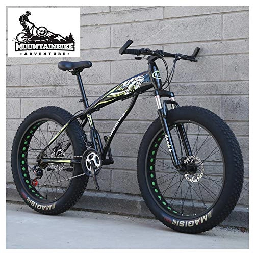 Fat Tyre Mountain Bike : NENGGE Fat Tire Hardtail Mountain Bikes with Front Suspension for Adults Men Women, 4" wide tires Anti-Slip Mountain Bicycle, High-carbon Steel Dual Disc Brake Bike, New Yellow2, 24 Inch 7 Speed