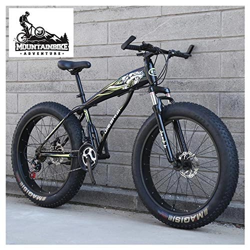 Fat Tyre Mountain Bike : NENGGE Fat Tire Hardtail Mountain Bikes with Front Suspension for Adults Men Women, 4" wide tires Anti-Slip Mountain Bicycle, High-carbon Steel Dual Disc Brake Bike, Yellow2, 24 Inch 7 Speed