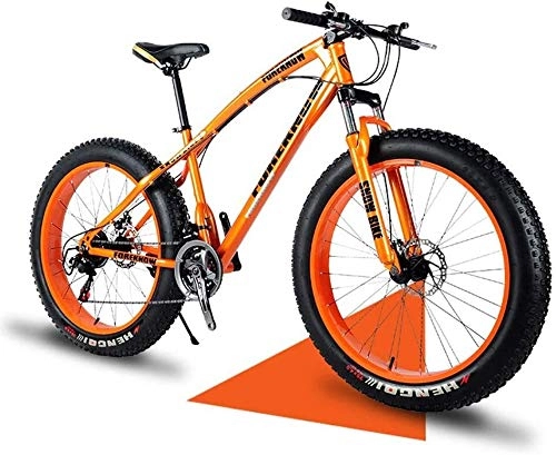 Fat Tyre Mountain Bike : NENGGE Greeting 26" Mountain Bikes, 24 Speed Bicycle, Adult Fat Tire Mountain Trail Bike, Snow Bike, High-carbon Steel Frame Dual Full Suspension Dual Disc Brake (Color : Orange)