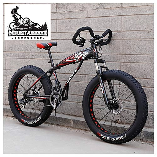 Fat Tyre Mountain Bike : NENGGE Hardtail Fat Tire Mountain Bike for Adults, Men Women Mountain Trail Bike with Dual Disc Brake, High-carbon Steel Front Suspension All Terrain Mountain Bicycle, New Red, 24 Inch 24 Speed