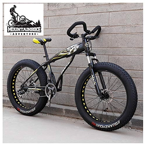 Fat Tyre Mountain Bike : NENGGE Hardtail Fat Tire Mountain Bike for Adults, Men Women Mountain Trail Bike with Dual Disc Brake, High-carbon Steel Front Suspension All Terrain Mountain Bicycle, New Yellow, 26 Inch 21 Speed