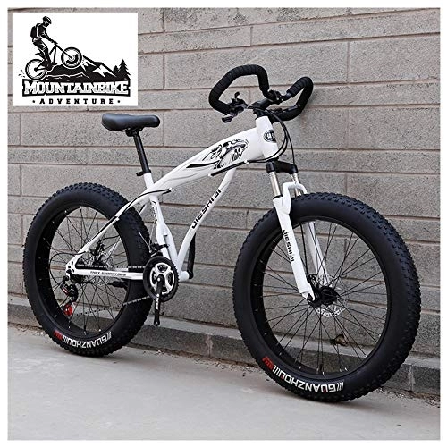 Fat Tyre Mountain Bike : NENGGE Hardtail Fat Tire Mountain Bike for Adults, Men Women Mountain Trail Bike with Dual Disc Brake, High-carbon Steel Front Suspension All Terrain Mountain Bicycle, White, 26 Inch 24 Speed
