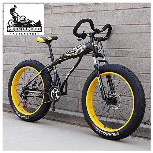 Fat Tyre Mountain Bike : NENGGE Hardtail Fat Tire Mountain Bike for Adults, Men Women Mountain Trail Bike with Dual Disc Brake, High-carbon Steel Front Suspension All Terrain Mountain Bicycle, Yellow, 24 Inch 27 Speed