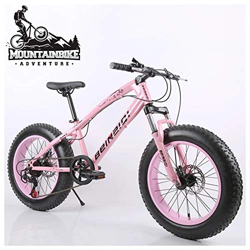 Fat Tyre Mountain Bike : NENGGE Hardtail Mountain Bike 20 Inch for Women, Fat Tire Girls Mountain Bicycle with Front Suspension & Mechanical Disc Brakes, High Carbon Steel Frame & Adjustable Seat, Pink, 24 Speed
