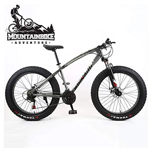 Fat Tyre Mountain Bike : NENGGE Hardtail Mountain Bike 26 Inch with Mechanical Disc Brakes for Men and Women, Fat Tire Adults Mountain Bicycle, High Carbon Steel & Adjustable Seat & Front Suspension, Gray, 7 Speed