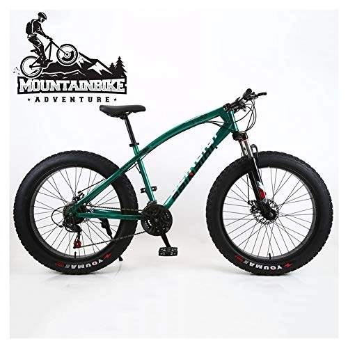 Fat Tyre Mountain Bike : NENGGE Hardtail Mountain Bike 26 Inch with Mechanical Disc Brakes for Men and Women, Fat Tire Adults Mountain Bicycle, High Carbon Steel & Adjustable Seat & Front Suspension, Green, 24 Speed