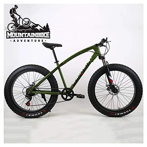 Fat Tyre Mountain Bike : NENGGE Hardtail Mountain Bike 26 Inch with Mechanical Disc Brakes for Men and Women, Fat Tire Adults Mountain Bicycle, High Carbon Steel & Adjustable Seat & Front Suspension, Green 3, 24 Speed