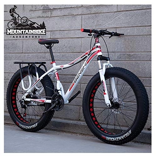 Fat Tyre Mountain Bike : NENGGE Hardtail Mountain Bike with Front Suspension Mechanical Disc Brake for Adults Men Women, High-carbon Steel All Terrain Fat Tire Mountain Bike, Anti-Slip Bicycle, Red 2, 26 Inch 7 Speed