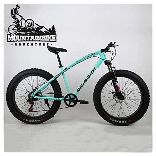 Fat Tyre Mountain Bike : NENGGE Hardtail Mountain Bikes with 24 Inch Fat Tire for Adults Men Women, Anti-Slip Mountain Bicycle with Front Suspension & Mechanical Disc Brakes, High Carbon Steel Frame, Green 2, 21 Speed