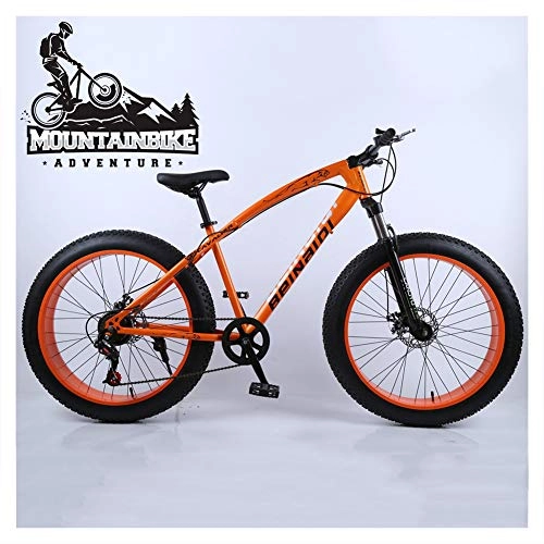 Fat Tyre Mountain Bike : NENGGE Hardtail Mountain Bikes with 24 Inch Fat Tire for Adults Men Women, Anti-Slip Mountain Bicycle with Front Suspension & Mechanical Disc Brakes, High Carbon Steel Frame, Orange, 24 Speed