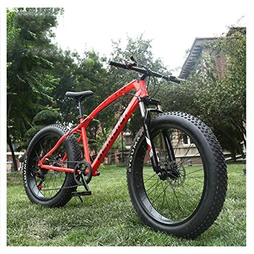 Fat Tyre Mountain Bike : NENGGE Hardtail Mountain Bikes with 24 Inch Fat Tire for Adults Men Women, Anti-Slip Mountain Bicycle with Front Suspension & Mechanical Disc Brakes, High Carbon Steel Frame, Red, 27 Speed