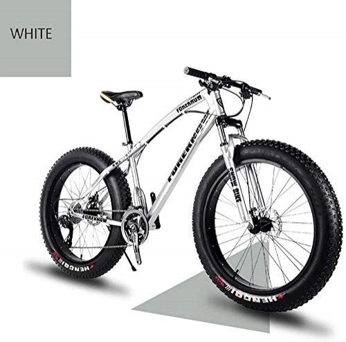 Fat Tyre Mountain Bike : NENGGE High Grade Style 'Snow Bike Cycle Fat Tyre, 26 / 24 Inch Double Disc Brake Mountain Snow Beach Fat Tire Variable Speed Bicycle, Bike Features Lasting Tyres, White, (Size : 24)
