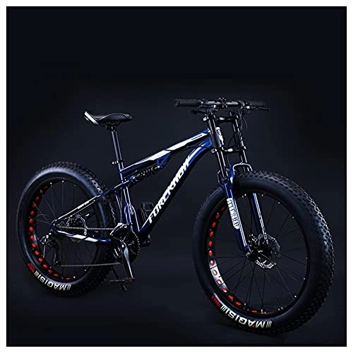 Fat Tyre Mountain Bike : NENGGE Mountain Bike 24 Inch Fat Tire for Men and Women, Dual-Suspension Adult Mountain Trail Bikes, All Terrain Bicycle with Adjustable Seat & Dual Disc Brake, Blue, 24 Speed