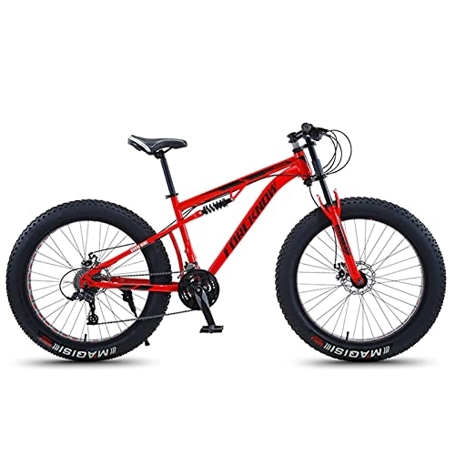 Fat Tyre Mountain Bike : NENGGE Mountain Bike 26 Inch Fat Tire for Men and Women, Dual-Suspension Adult Mountain Trail Bikes, All Terrain Bicycle with Adjustable Seat & Dual Disc Brake, Red, 21 Speed