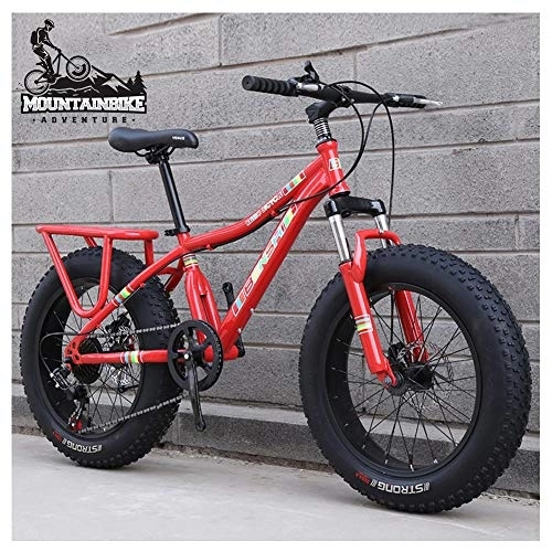 Fat Tyre Mountain Bike : NENGGE Women Hardtail Mountain Trail Bike 20 Inch with Dual Disc Brake, Girls All Terrain Anti-Slip Front Suspension Fat Tire High-carbon Steel Mountain Bicycle, Adjustable Seat, Red, 21 Speed